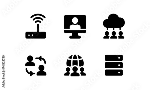 Silhouette icons of communication and networking technology