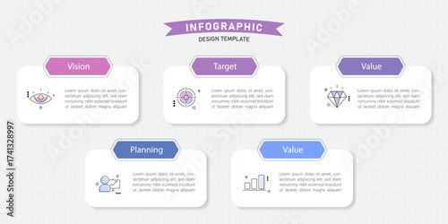 Timeline Creator infographic template. 5 Step timeline journey, calendar Flat simple infographics design template. presentation graph. Business concept with 5 options, gantt vector illustration.