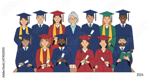 Diverse Group of Graduates and Professor Celebrating Academic Achievement.