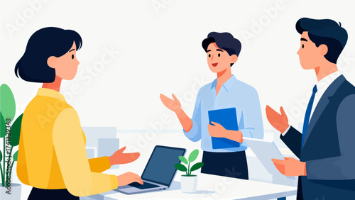 Three people in business meeting