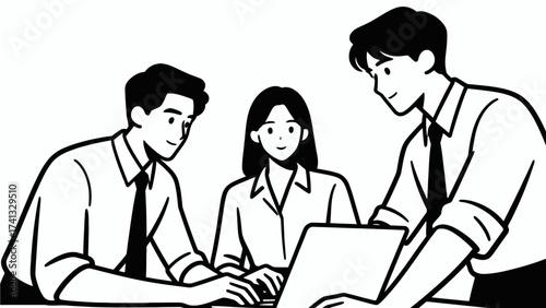 Three people working together on a laptop