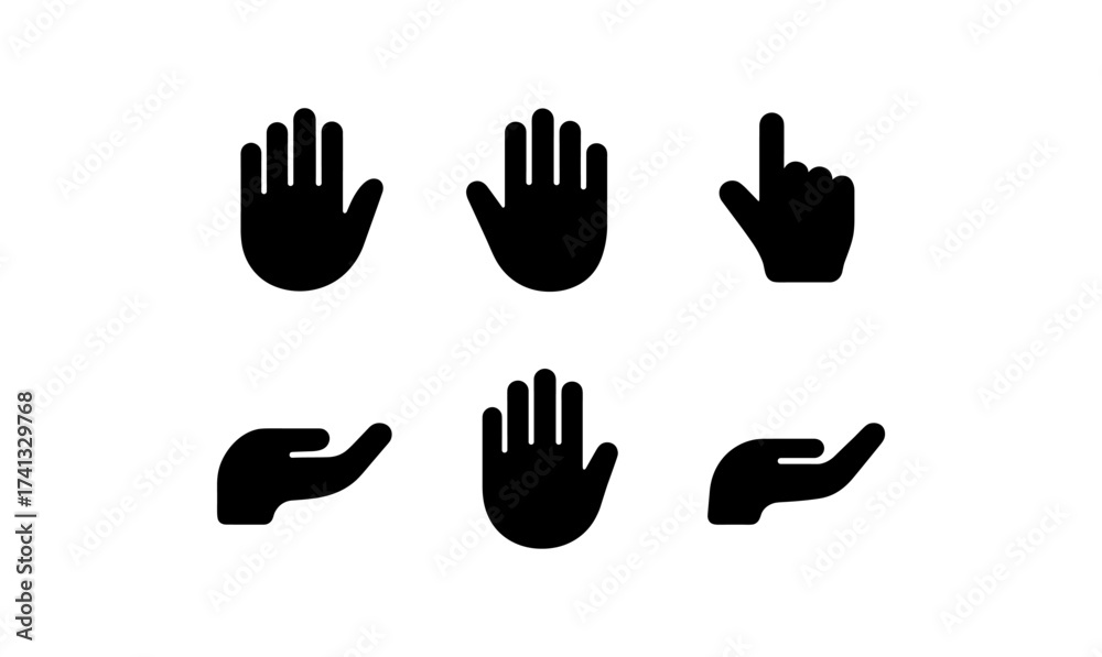 Fototapeta premium Minimalist hand gesture icons in black silhouette style for user interface design
