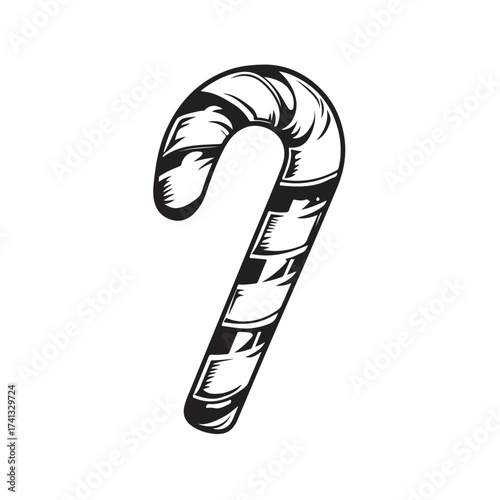 Candy cane silhouette, festive holiday vector, Christmas candy cane silhouette vector Illustration on white background, Black and white candy cane silhouette