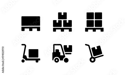 Minimalist icons of pallets and material handling equipment