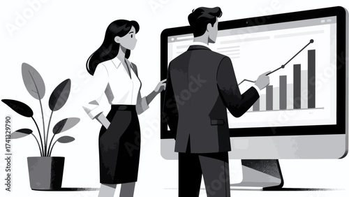 Business people analyzing data on screen