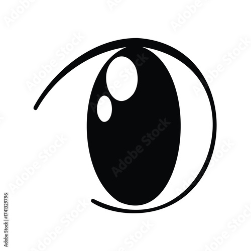 Black and white cartoon eye staring forward with light reflection style