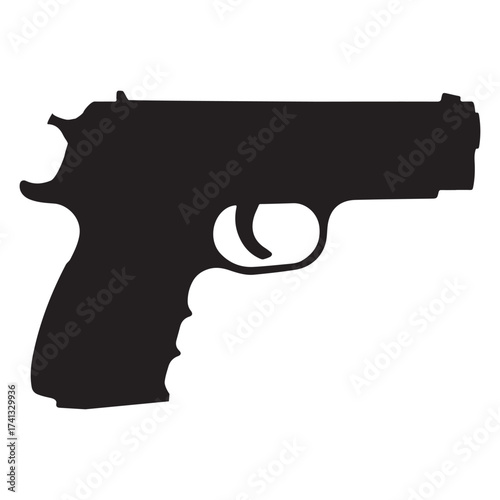Black Silhouette of a Handgun on a White Background