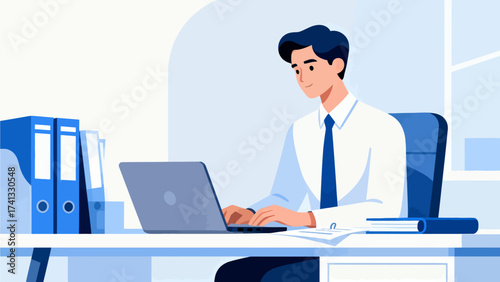 Man working on laptop at desk