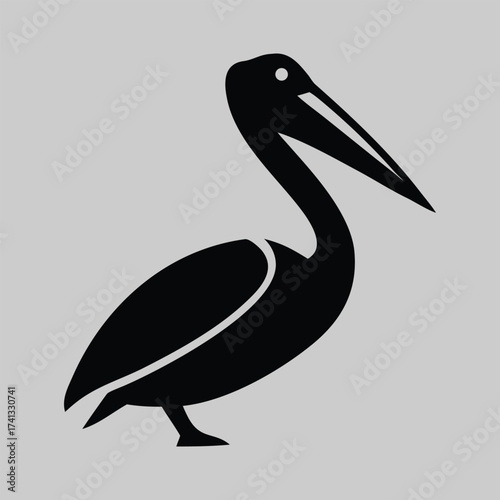 Minimalist Black Pelican Silhouette on Light Gray Background