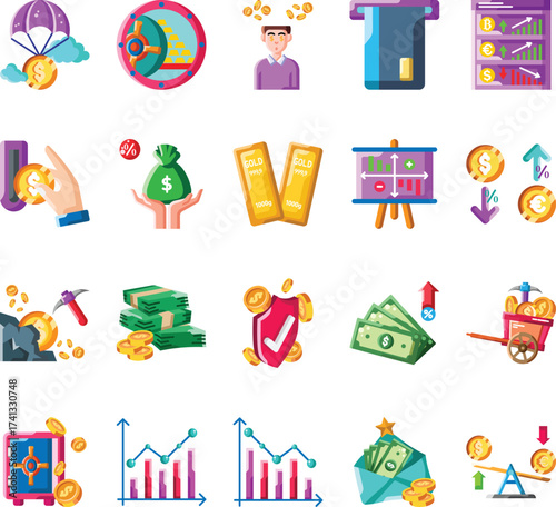 Inflation and finance icon set. Suitable for financial websites, economic articles, digital product, UI, and business presentations. Editable colored icon. Vector illustration