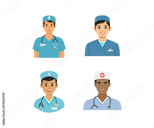 Cartoon Male Medical Staff Avatars Set