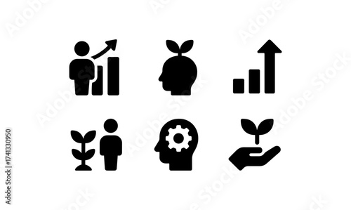 Minimalist business growth icons for success and innovation inspiration