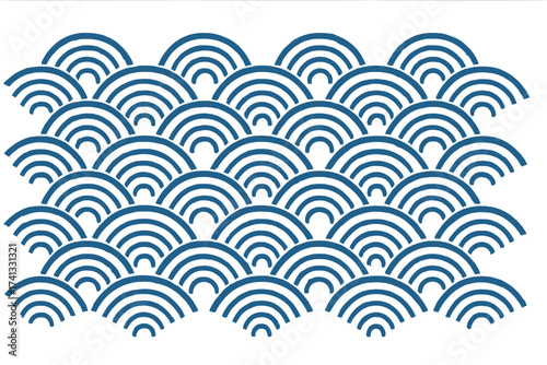 Seigaiha Japanese seamless wave pattern. Traditional oriental background with blue ocean waves. Abstract geometric vector texture for wallpaper, fabric, decoration, textile design.