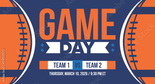 Game Day. American football playoff. Super Party in United States. Final game of regular season. Professional team championship. Ball for american football. Sport poster. Vector illustration