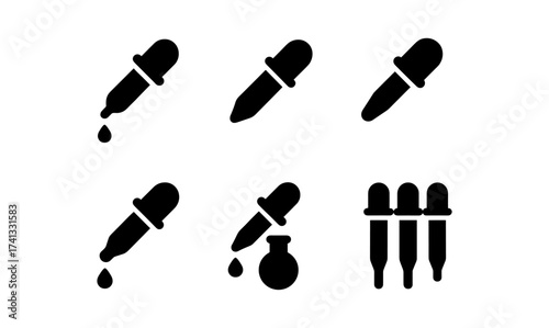 Set of dropper icons in silhouette style for medical and cosmetic design