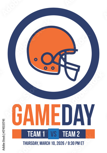 Game Day. American football playoff. Super Party in United States. Final game of regular season. Professional team championship. Ball for american football. Sport poster. Vector illustration