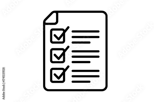 Checklist icon on document. To do list with checkmarks. Task management, survey, questionnaire form symbol. Project completion, test, exam, or inspection concept vector.