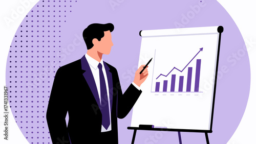Man presenting growth chart on easel