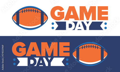 Game Day. American football playoff. Super Party in United States. Final game of regular season. Professional team championship. Ball for american football. Sport poster. Vector illustration