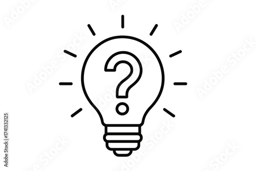 Light bulb with question mark vector icon. Concept of problem solving, searching for solution, brainstorming, question, answer, idea, innovation, knowledge and thinking.