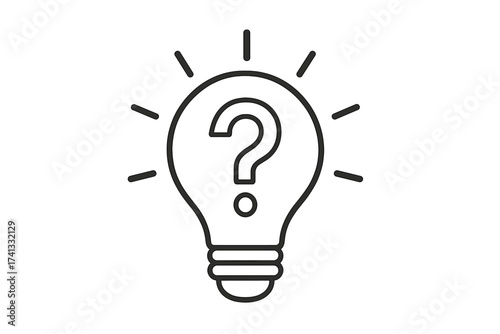 Lightbulb with question mark icon. Concept of problem solving, new idea, and innovation. Brainstorming session, finding a solution. FAQ and support symbol. Thinking process.