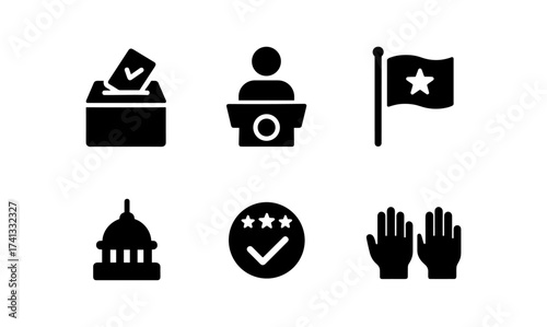 Silhouette icons of voting and political symbols for civic engagement