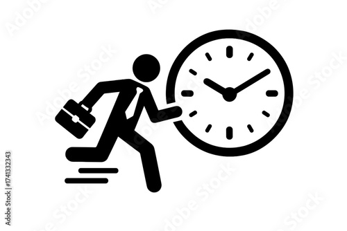 Businessman rushing against time. Metaphor for deadline pressure and schedule. Person running with clock icon. Concept of time management, urgency, and appointment. Hurry.