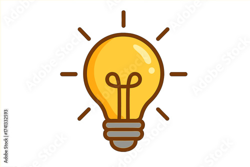 Light bulb icon symbol of a brilliant idea. Shining lamp illustration for solution, innovation, and creativity. Electric energy or inspiration sign. Vector cartoon graphic.