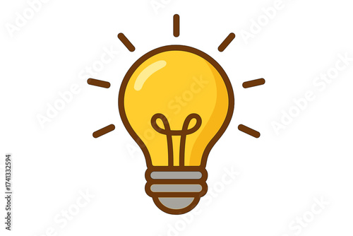 Light bulb icon for idea and solution. Concept of creativity, innovation, inspiration, and discovery. Vector cartoon illustration of a bright lamp. Thinking and brainstorming symbol.