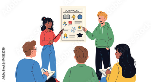 Students Presenting a School Project to a Small Group.