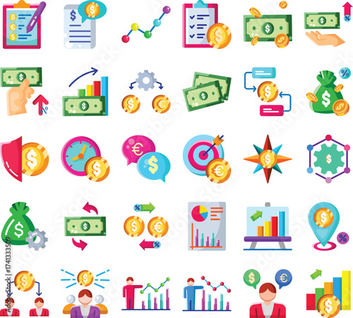Money icons set. ideal for business presentations, websites, and financial content. Editable flat icon. Vector illustration