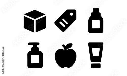Silhouette icons of essential everyday objects and products
