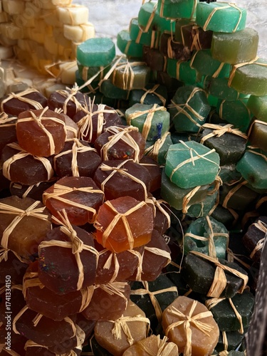Moroccan soap on the market with different flavors, scented soap/