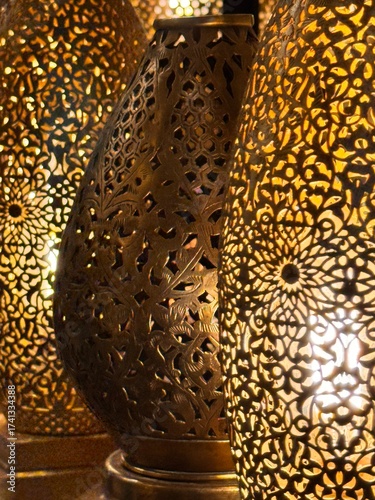 A variety of beautiful Moroccan lamps are very close