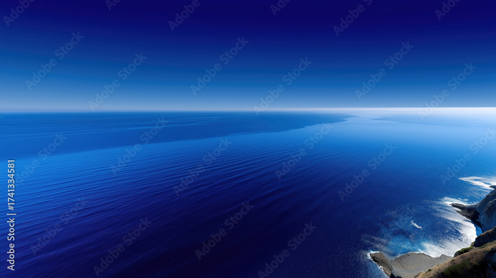 Obraz premium Clear blue ocean stretches as far as the eye can see at sunrise