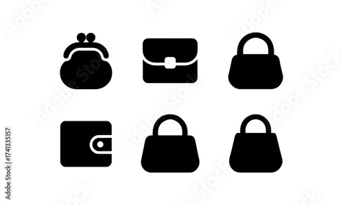 Minimalist black silhouette icons of wallets and bags