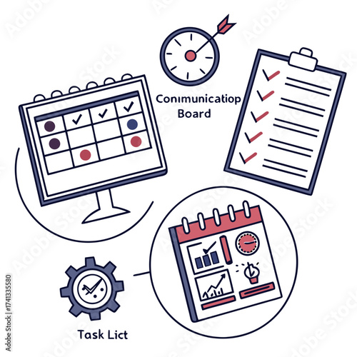 Communication board with task list, clock, and calendar