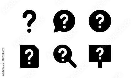 Set of question mark icons in minimalist black silhouette style for communication and help concepts