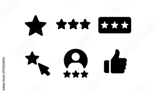 Customer satisfaction icons set: star ratings and positive feedback symbols