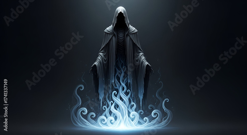A Happy Halloween Ghost Figure With A Mysterious Glowing Cloak And Swirling Spiritual Energy