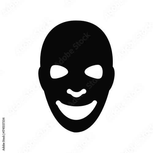 Black Mask Smiling with Empty Eyes, Smiling Face, Halloween Prop, Symbol