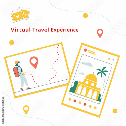 Virtual travel experience with map and landmark