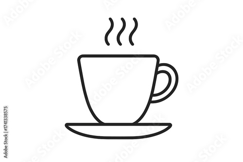 Coffee cup icon thin line art. Simple hot drink mug with steam. Minimal vector illustration for cafe menu, web design, or morning coffee break sign. Tea or espresso symbol.