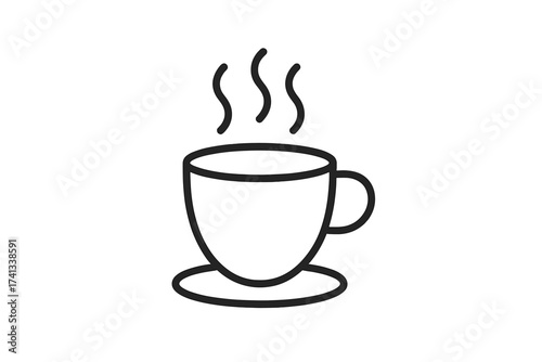 Coffee time icon. Minimalistic thin line vector for web and graphic design. Hot drink, steaming mug pictogram. Cafe, espresso, cappuccino, latte logo. Morning break symbol.