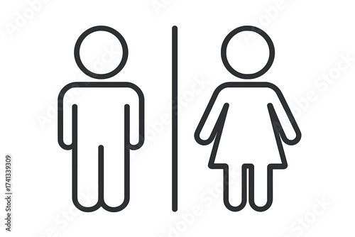 Restroom sign with man and woman icon. Male and female toilet symbol. WC pictogram for public bathroom. Gender silhouette vector illustration in simple linear style.