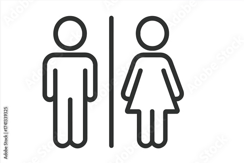 Restroom sign with man and woman figures. Simple vector icon for public toilet or WC. Male and female gender symbol. Minimalist linear pictogram for lavatory door.