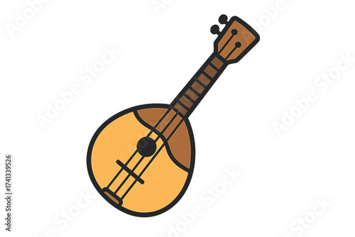 Domra vector icon, Russian folk music instrument. Stringed musical symbol, mandolin or balalaika family. Simple cartoon graphic for audio or culture concept design illustration.