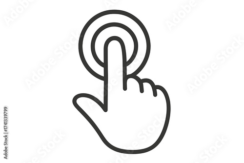Hand touch screen icon. Finger tap, click, or press button symbol. Simple line art vector illustration. Pointer gesture for UI UX design. Digital interface interaction concept.