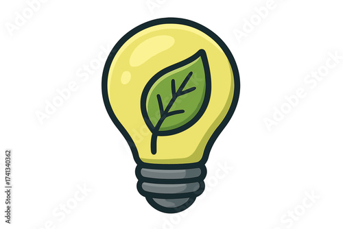Eco-friendly light bulb icon with a green leaf. Ecology symbol for sustainability and renewable sources. Green energy idea concept. Bio energy conservation vector logo.