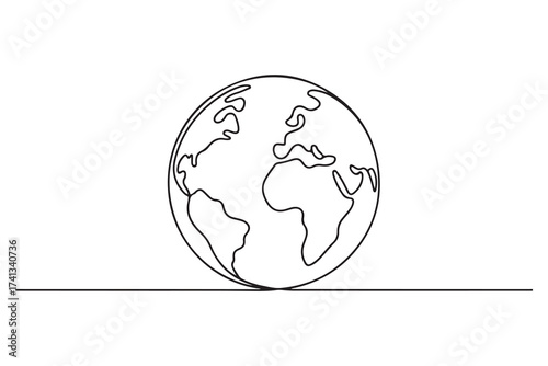 Minimal continuous line art of world globe editable vector outline for modern use
